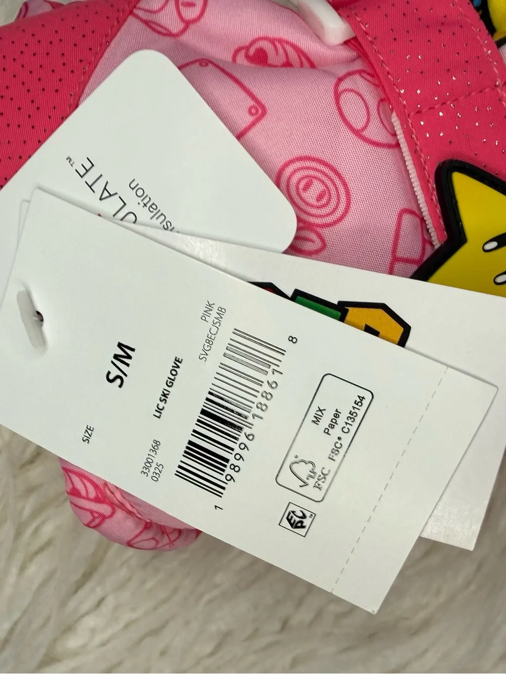 NWT Kids Pink Princess Peach Character Mittens with Star Accent Size S/M